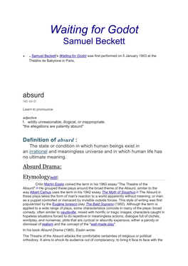 Waiting for Godot Samuel Beckett