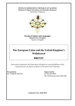 The European Union and the United Kingdom's Withdrawal BREXIT