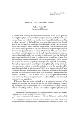 WHAT DO PHILOSOPHERS KNOW?1 Andrew MELNYK