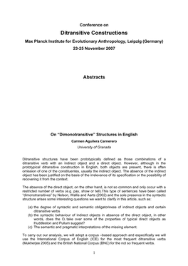 Ditransitive Constructions Max Planck Institute for Evolutionary Anthropology, Leipzig (Germany) 23-25 November 2007