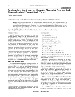 Rodentia, Mammalia) from the Early Pliocene (Ruscinian) Fauna of IDeli (Turkey) Fadime Suata-Alpaslan*