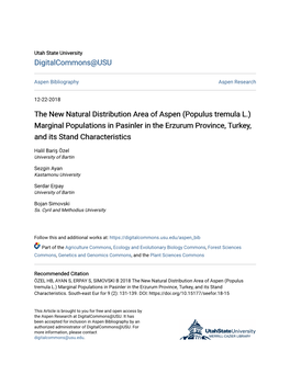 The New Natural Distribution Area of Aspen (Populus Tremula L.) Marginal Populations in Pasinler in the Erzurum Province, Turkey, and Its Stand Characteristics