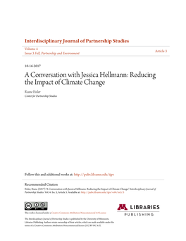 A Conversation with Jessica Hellmann: Reducing the Impact of Climate Change Riane Eisler Center for Partnership Studies