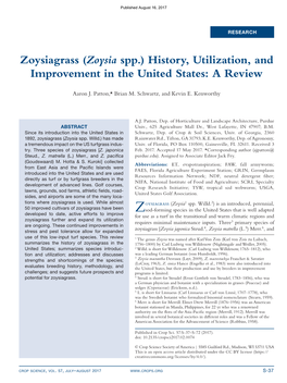 Zoysiagrass (Zoysia Spp.) History, Utilization, and Improvement in the United States: a Review