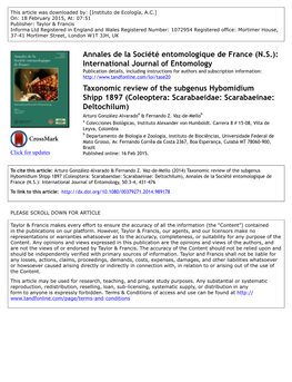 Taxonomic Review of the Subgenus Hybomidium Shipp 1897 (Coleoptera: Scarabaeidae: Scarabaeinae: Deltochilum) Arturo González-Alvaradoa & Fernando Z