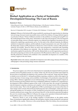 Biofuel Application As a Factor of Sustainable Development Ensuring: the Case of Russia