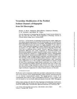 Veratridine Modification of the Sodium Channel A-Polypeptide from Eel Electroplax Purified