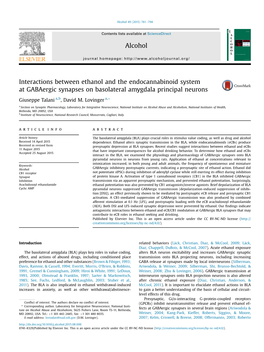Interactions Between Ethanol and the Endocannabinoid System at Gabaergic Synapses on Basolateral Amygdala Principal Neurons