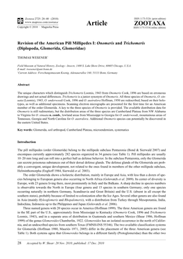 Zootaxa 2725: 28–40 (2010) ISSN 1175-5326 (Print Edition) Article ZOOTAXA Copyright © 2010 · Magnolia Press ISSN 1175-5334 (Online Edition)