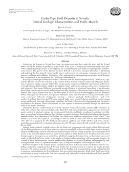 Carlin-Type Gold Deposits in Nevada: Critical Geologic Characteristics and Viable Models