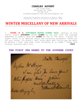 Winter Miscellany of New Arrivals