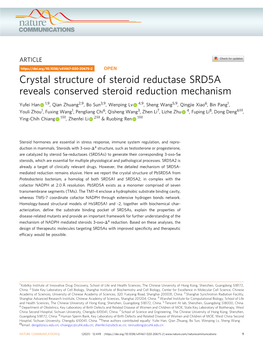 Crystal Structure of Steroid Reductase SRD5A Reveals Conserved Steroid Reduction Mechanism