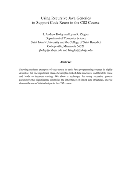 Using Recursive Java Generics to Support Code Reuse in the CS2 Course