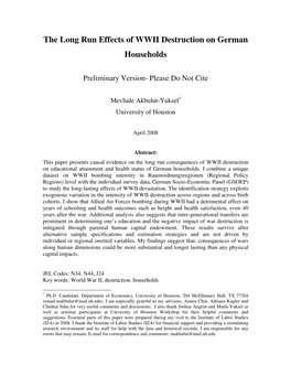 The Long Run Effects of WWII Destruction on German Households