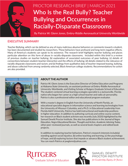 Who Is the Real Bully? Teacher Bullying and Occurrences in Racially-Disparate Classrooms by Patrice W