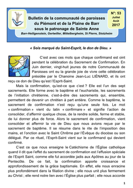 Bulletin De La Communauté De Paroisses Du Piémont Et De La