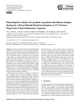 Palynological Evidence for Gradual Vegetation and Climate Changes During the African Humid Period Termination at 13◦ N from a Mega-Lake Chad Sedimentary Sequence