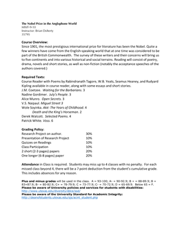 Course Overview: Since 1901, the Most Prestigious International Prize for Literature Has Been the Nobel