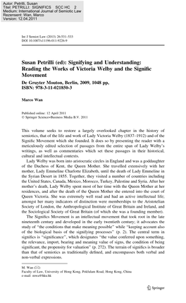 Reading the Works of Victoria Welby and the Signific Movement