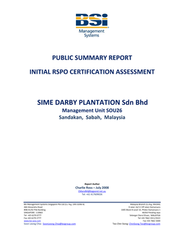 SIME DARBY PLANTATION Sdn Bhd Management Unit SOU26 Sandakan, Sabah, Malaysia