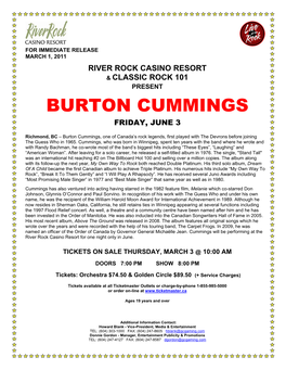 Burton Cummings Friday, June 3