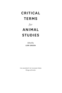 CRITICAL TERMS for ANIMAL STUDIES