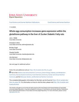 Whole Egg Consumption Increases Gene Expression Within the Glutathione Pathway in the Liver of Zucker Diabetic Fatty Rats