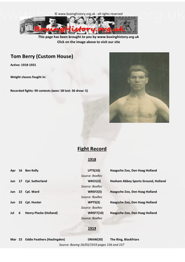 Fight Record Tom Berry (Custom House)