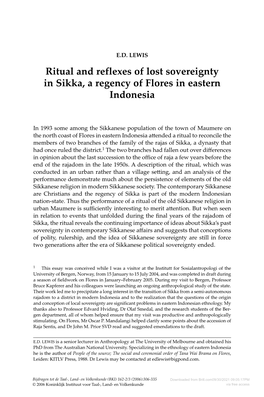 Ritual and Reflexes of Lost Sovereignty in Sikka, a Regency of Flores in Eastern Indonesia