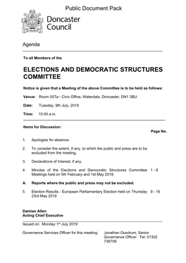 (Public Pack)Agenda Document for Elections and Democratic