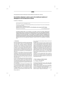 Pyrrolizidine Alkaloids in Plants Used in the Traditional Medicine of Madagascar and the Mascarene Islands