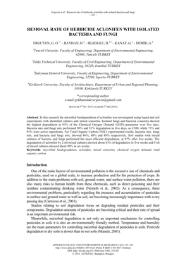 Removal Rate of Herbicide Aclonifen with Isolated Bacteria and Fungi - 351