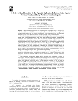 A Review of Rare-Element (Li-Cs-Ta) Pegmatite Exploration Techniques for the Superior Province, Canada, and Large Worldwide Tantalum Deposits