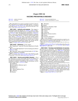 Chapter DHS 146 VACCINE−PREVENTABLE DISEASES