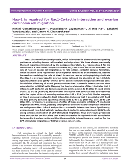 Hax-1 Is Required for Rac1-Cortactin Interaction and Ovarian Carcinoma Cell Migration