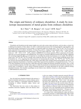 The Origin and History of Ordinary Chondrites: a Study by Iron Isotope Measurements of Metal Grains from Ordinary Chondrites