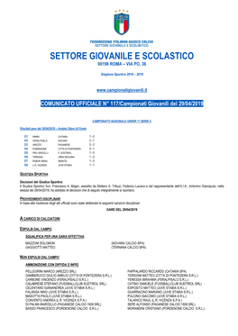 Settore Giovanile E Scolastico 00198 Roma – Via Po, 36