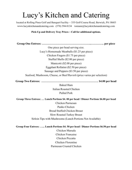 Catering Tray Price List