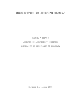 Introduction to Sumerian Grammar