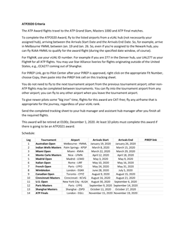 ATP2020 Criteria the ATP Award Flights Travel to the ATP Grand Slam, Masters 1000 and ATP Final Matches. to Complete the ATP2020