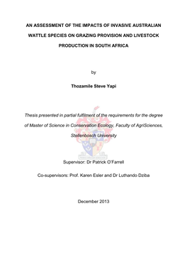 An Assessment of the Impacts of Invasive Australian Wattle Species on Grazing Provision and Livestock Production in South Africa