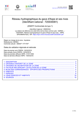 Réseau Hydrographique Du Gave D'aspe Et Ses Rives (Identifiant National : 720030081)