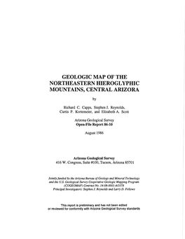 Geologic Map of the Northeastern Hieroglyphic Mountains, Central Ariz Ora