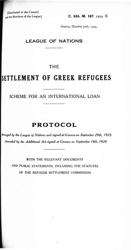 Settlement of Greek Refugees