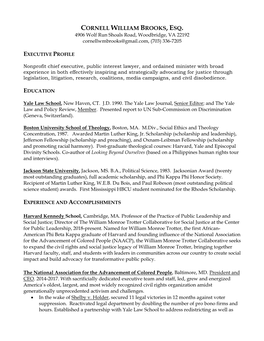 CORNELL WILLIAM BROOKS, ESQ. 4906 Wolf Run Shoals Road, Woodbridge, VA 22192 Cornellwmbrooks@Gmail.Com, (703) 336-7205