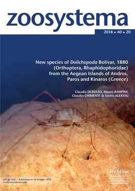 New Species of Dolichopoda Bolívar, 1880 (Orthoptera, Rhaphidophoridae) from the Aegean Islands of Andros, Paros and Kinaros (Greece)