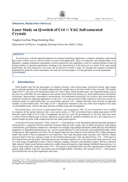 Laser Study on Q-Switch of Cr4 +: YAG Self-Saturated Crystals