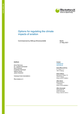 Options for Regulating the Climate Impacts of Aviation
