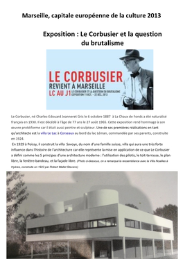 Exposition : Le Corbusier Et La Question Du Brutalisme