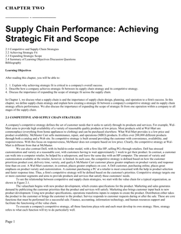 Supply Chain Performance: Achieving Strategic Fit and Scope